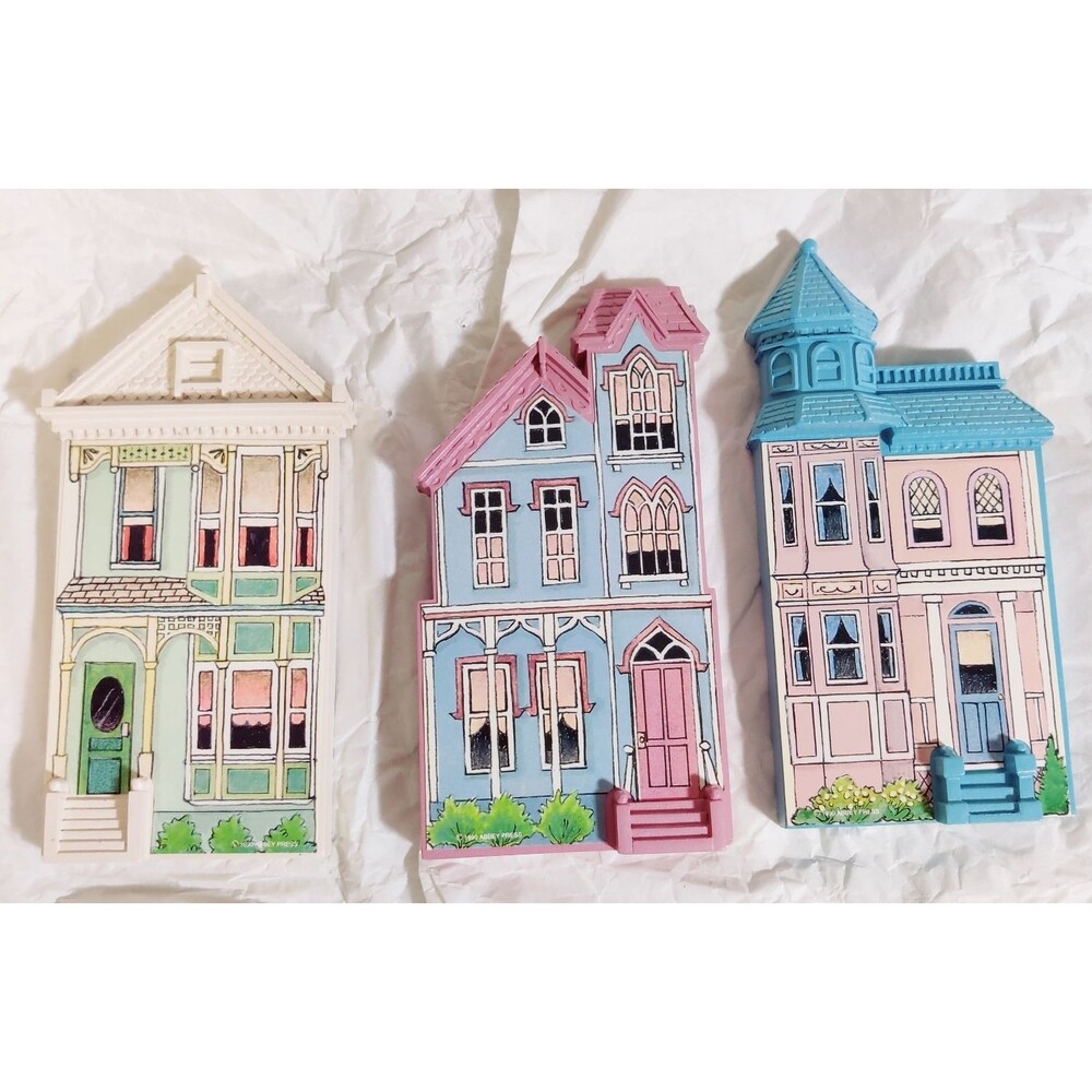 1990s Abbey Press Lot of 3- Painted Houses Wall Decorations